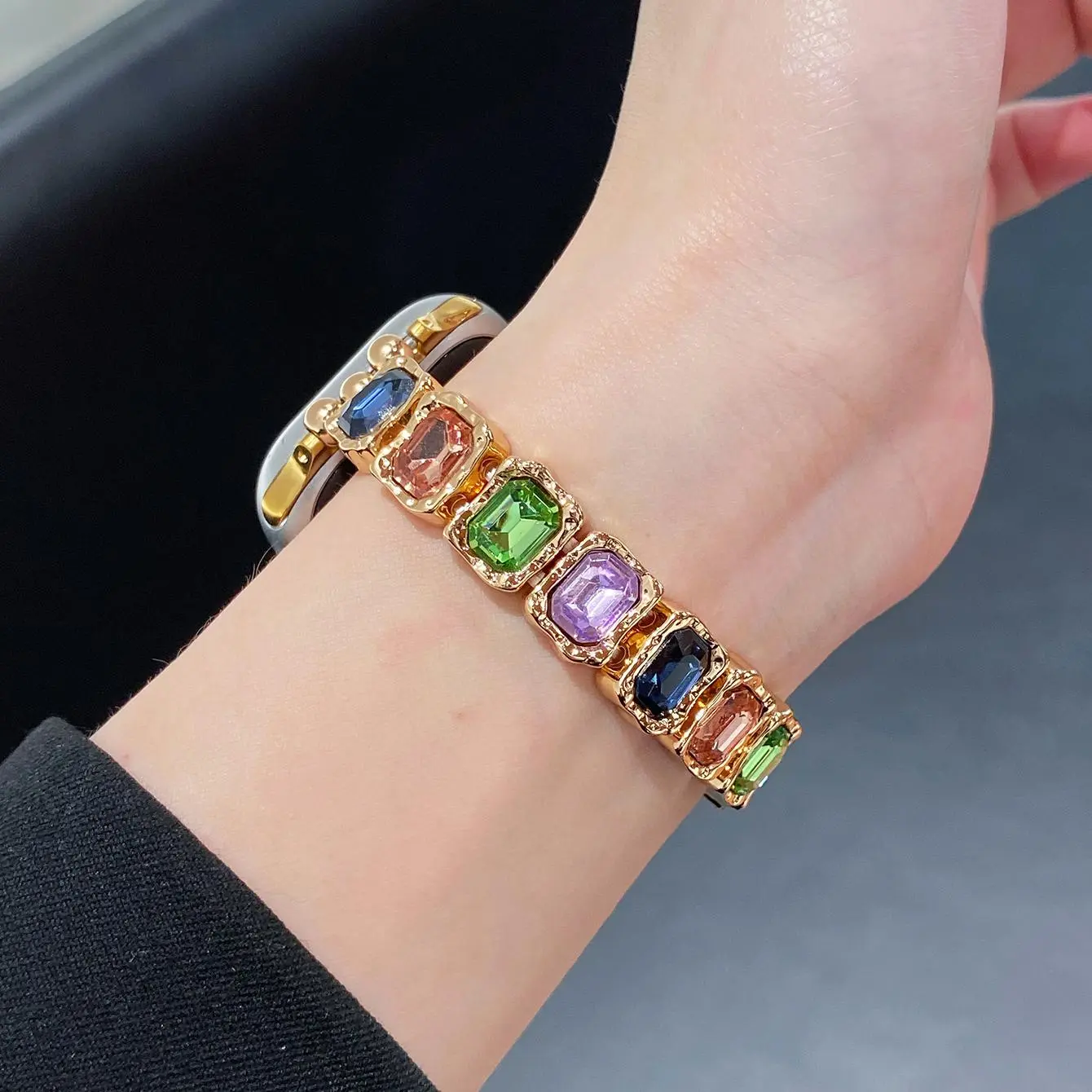 Multi-gemstone Decor Elastic Watch Band (Band Only 
