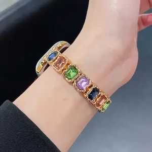 Multi-gemstone Decor Elastic Watch Band (Band Only), Fashionable Watch Band for Women & Men, Wearable Accessories Compatible with Apple Watch Series