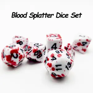 Blood Splatter Polyhedral Dice Set DND COC Tabletop RPG Compatible 7-Piece Complete Set Immersive Horror Prop Gaming