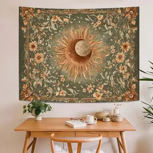 Sun and Moon Flower Decoration Tapestry, Floral Designs, Polyester Fiber Wall Decoration, Background Cloth, Suitable for Photo Booth, Birthday Party, Living Room, Indoor/Outdoor Event Decoration