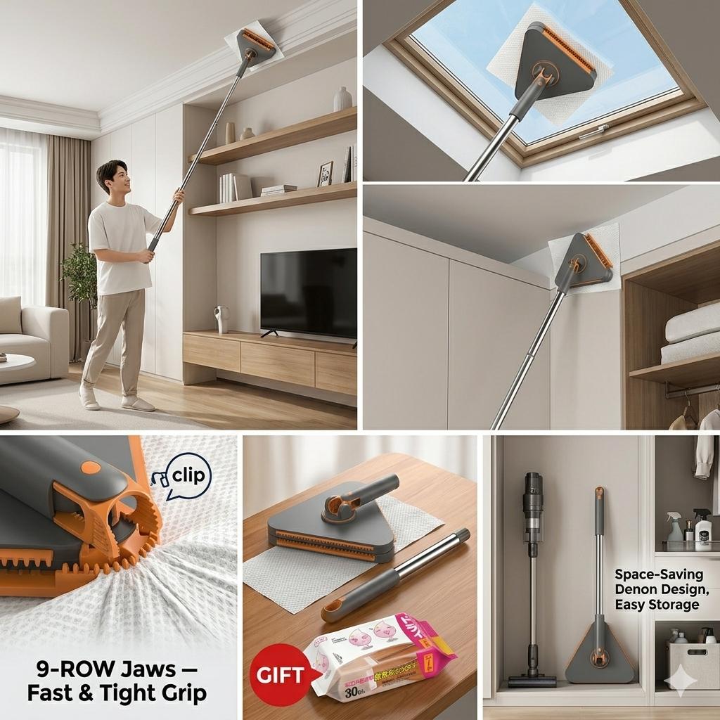 360° Auto-Clamping Triangular Mop: The Ultimate Solution for Ceiling Corners! (Includes 30 Cleaning Cloths) 360° Auto-Clamping Triangular Mop: The Ultimate Solution for Ceiling Corners! (Includes 30 Cleaning Cloths)