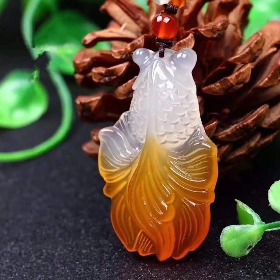 Natural Orange Carnelian Goldfish Pendant, Hand-Carved Lucky Fish Carnelian Charm for DIY Jewelry