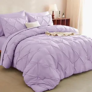 Light Purple Queen Comforter 7 a Bag Lavender, Pintuck Comforters Pinch Pleat Sets with Comforter, Flat Sheet, Sheet and Pillowcases  Shams