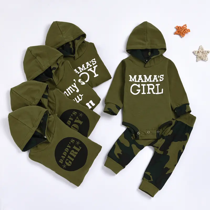 Ma&Baby Newborn Baby Girls Boys Fall Winter Clothes Daddy Mama Saying Hoodie Tops Camouflage Pants Romper Outfit Set