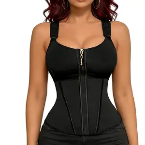 Waist Shapewear for Women with Bra Tummy Control Girdle Adjustable Shoulder Strap Hidden Zip Hooks 17 Adaptive Bones Breathable Fabric
