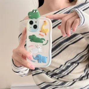 Cute Cartoon Animal Pattern Phone Case, Decorative Phone Protector Cover, Phone Accessories Compatible with iPhone 13 14 15 16 Pro Max, Casing