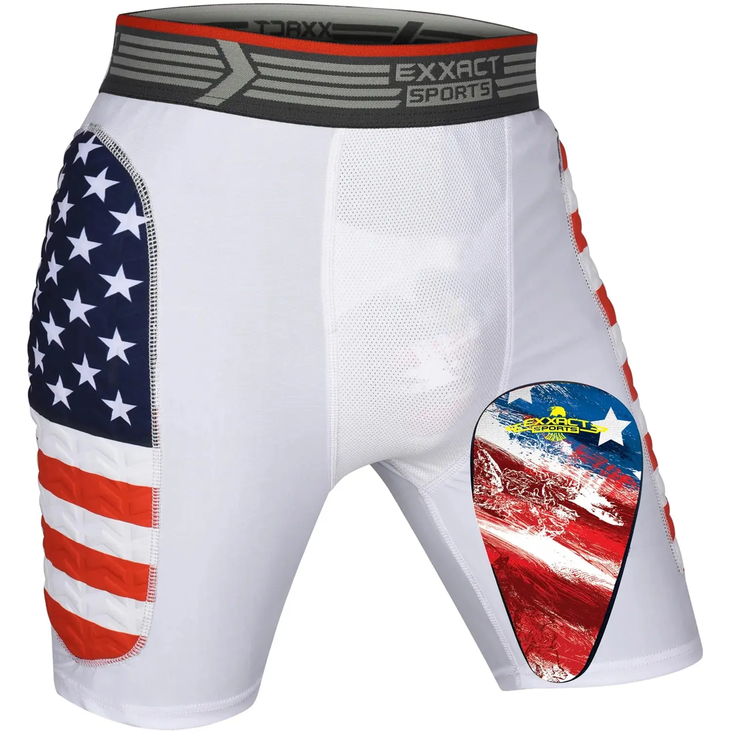 Exxact Sports Men's Sporty Sliding Shorts, Breathable Padded Compression Shorts with Soft Athletic Cup for Baseball & Softball (Patriot), Sporty Sports Shorts