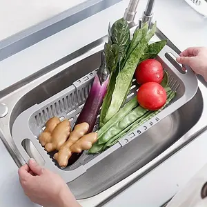 1pc Retractable Fruits And Vegetables Drain Basket, Extendable Over The Sink, Adjustable Strainer, Sink Washing Basket For Kitchen