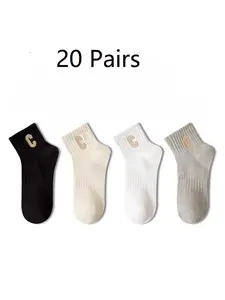 20 Pairs Women's C Logo Casual Ankle Socks, Soft Breathable Multipack, Daily Sports Socks, Comfortable and Durable Design