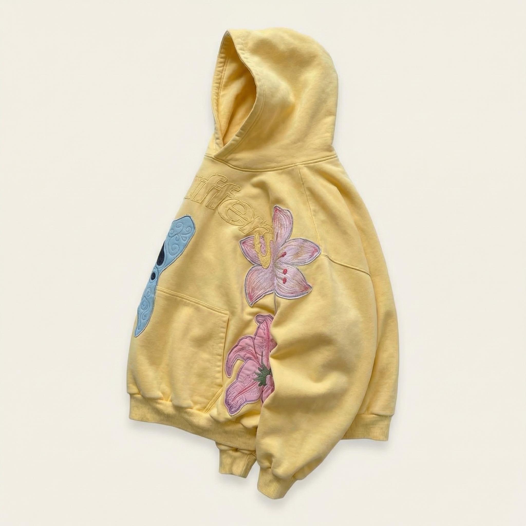 Women’s Y2K Oversized Hoodie Comfy Heavyweight Sweatshirt  Floral Applique Embroidery Vintage Indie Cozy Streetwear