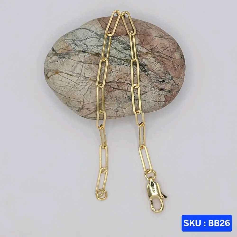 Baby Bracelet Paperclip Link Style Laminated-Gold 6 Inches 3 Millimeters for Babies & Small Kids Size Jewelry Accessory. SKU : BB26