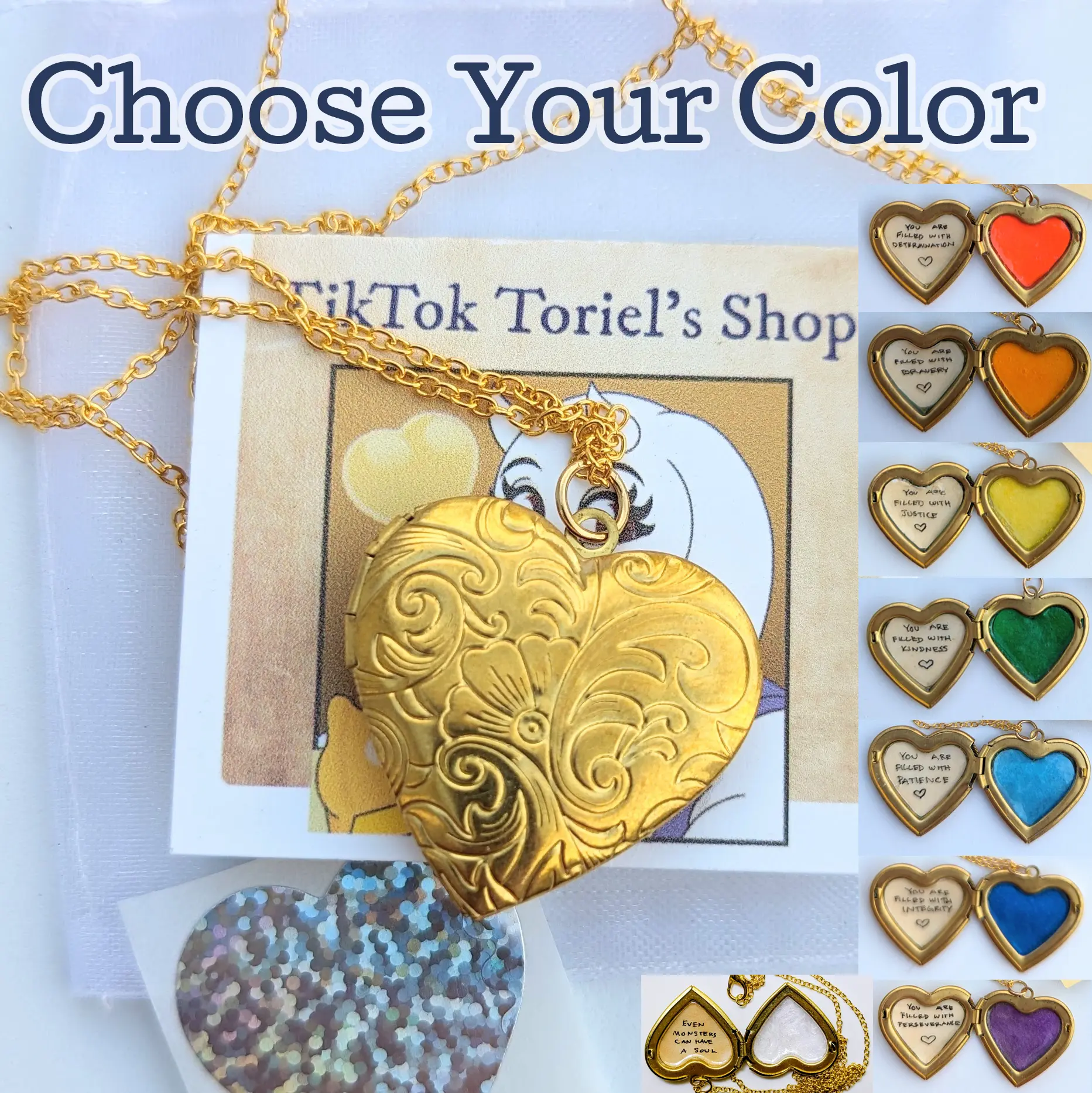 "You Are Filled With" Undertale Heart Locket Necklace "You Are Filled With" Undertale Heart Locket Necklace