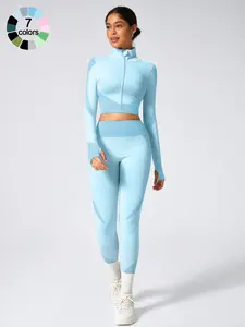 Two piece set women's sports suit seamless high elasticity tight fitting sports jacket long sleeved pants yoga suit fitness suit outdoor running cycling women's sports suit Gym Workout Clothes