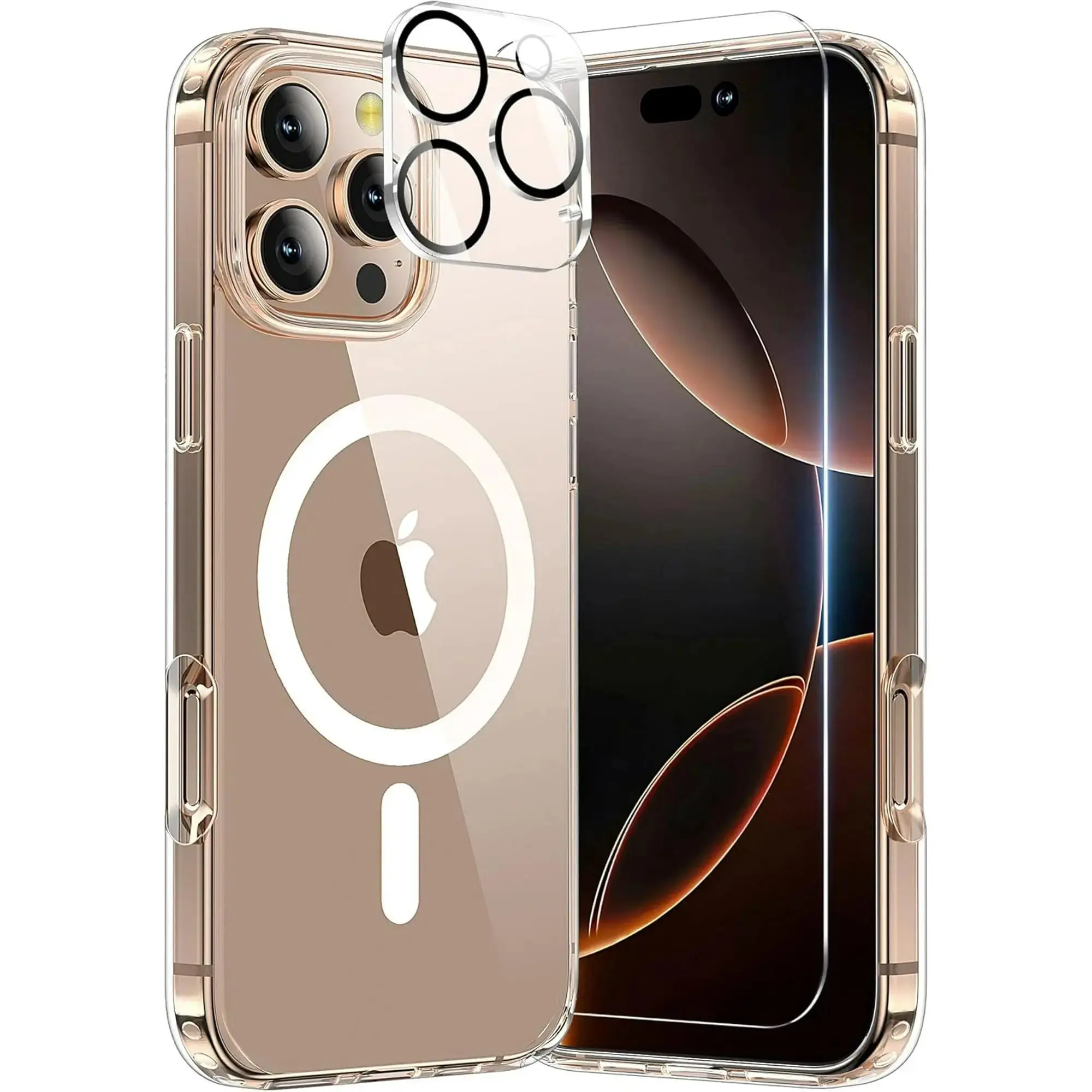 Entronix Bundle Compatible with iPhone 16 Pro Max - [Magnetic] Clear Case, 1 Clear Screen Protector & 1 Camera Lens Protectors