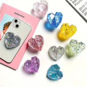 20241pc Colorful Glitter 3D Heart Phone Ring Stand with Sticky Backing, Foldable Design & Multi-Color Options - Fit for Smartphones, Finger Fatigue Relief, Creative Gift Accessory, Smartphone Grip Enhancement, Crystallike Texture2025
