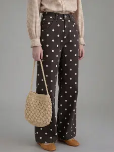 Women's French Casual Vintage Polka Dot Wide Leg High Waist Pants, Retro Style, Comfortable and Stylish, Perfect for Daily Wear, Casual Fit Trousers