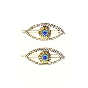 Gold Eye Hair Pin Set - Earrings with Eye Design and Decorative Elements