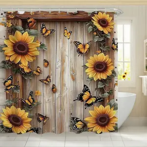 72x72 Inch Waterproof Shower Curtain Set, Sunflower Pattern, Includes Hooks, Easy Install, Durable Polyester Fabric, Perfect Gift Idea, Bathroom Accessory