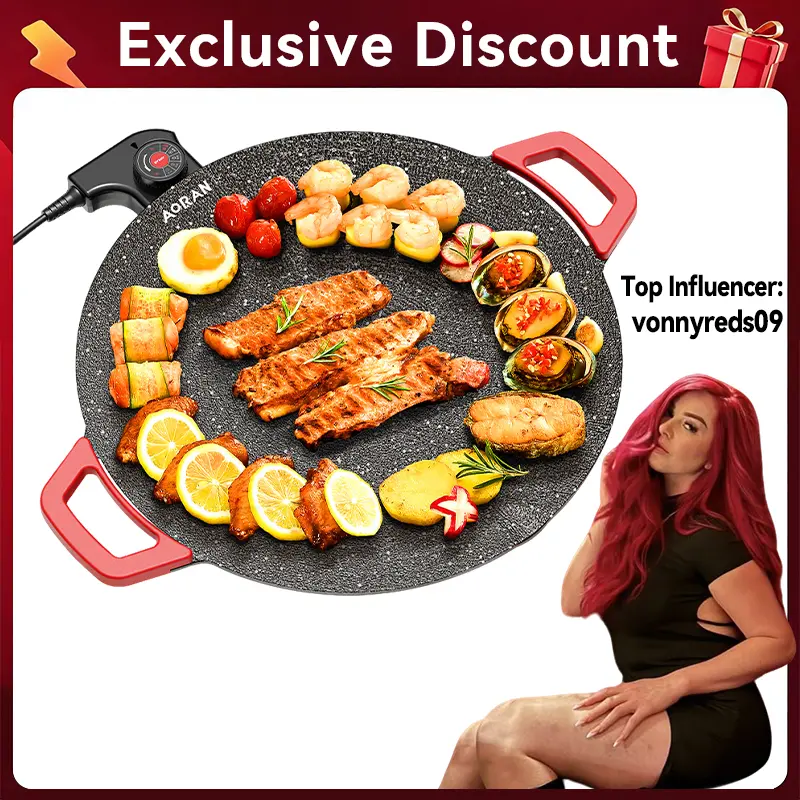 Portable Electric Korean BBQ Grill, indoor Smokeless GrillNon-stick Grill Pan, Adjustable Temperature Control,Nonstick Surface, Asador de Carne