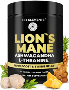 Brain Support Lion's Mane Gummies with Adaptogens for Relaxed Productivity