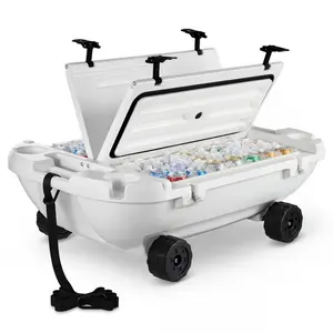 VEVOR Floating Cooler, 40 QT Floating Ice Chest with Dry Storage, Wheels Tow Rope, Premium LLDPE Amphibious Drink Cooler for Water Land, Cruise Stable on Lake, River, Pool, Beach, Kayak, White