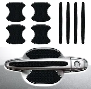 8PCS Car Door Handle Cup Scratch Protector Reflective Sticker, Self-Adhesive Traceless Auto Handle Paint Guard Cover, Universal Anti-Scratch Vehicle Door Protective Decoration Sticker (Black)