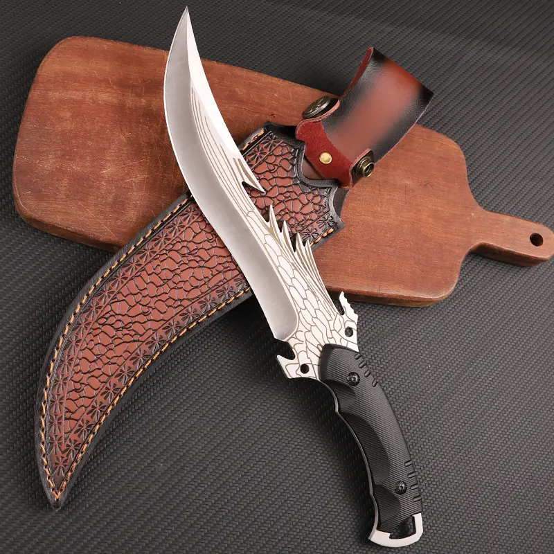 Stainless Steel Dragon Blade Kitchen Knife with Leather Sheath - Razor Edge Full Tang Kitchenware, Camping Cooking Tool, Ideal Gift for Men, High-Quality Stainless Steel Knives