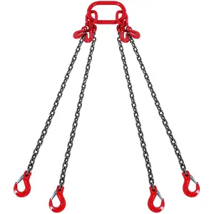 VEVOR Chain Sling, 3/8 inch x 10 ft Lifting Chains with Hooks, G80 Engine Chain Hoist Lifts, 18400 lbs/8 Ton Lifting Sling Chains for Engine Hoist, Engine Lift Chain with 4 Leg Grab Hooks & Adjusters