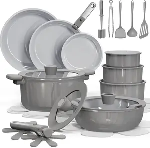 CAROTE 27pcs Ceramic Cookware Set Nonstick, Pots and Pans Set Non Stick, Non Toxic Cookware Detachable Handles, Dishwasher/Oven Safe, RV/Camping Cookware, Pan and Pot with Kitchen Utensils, Dark Gray