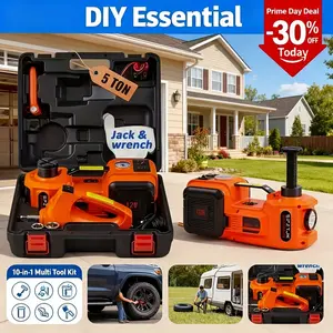 Electric Car Jack Set, TikTokShopBlackFriday, Max 5 Ton/11023 LBS Hydraulic Jack/Scissor Jack with Electric Impact Wrench, Built-in Inflatable Pump and LED Light, Portable Car Lift for SUV MPV Sedan Truck Change Tires Garage Repair