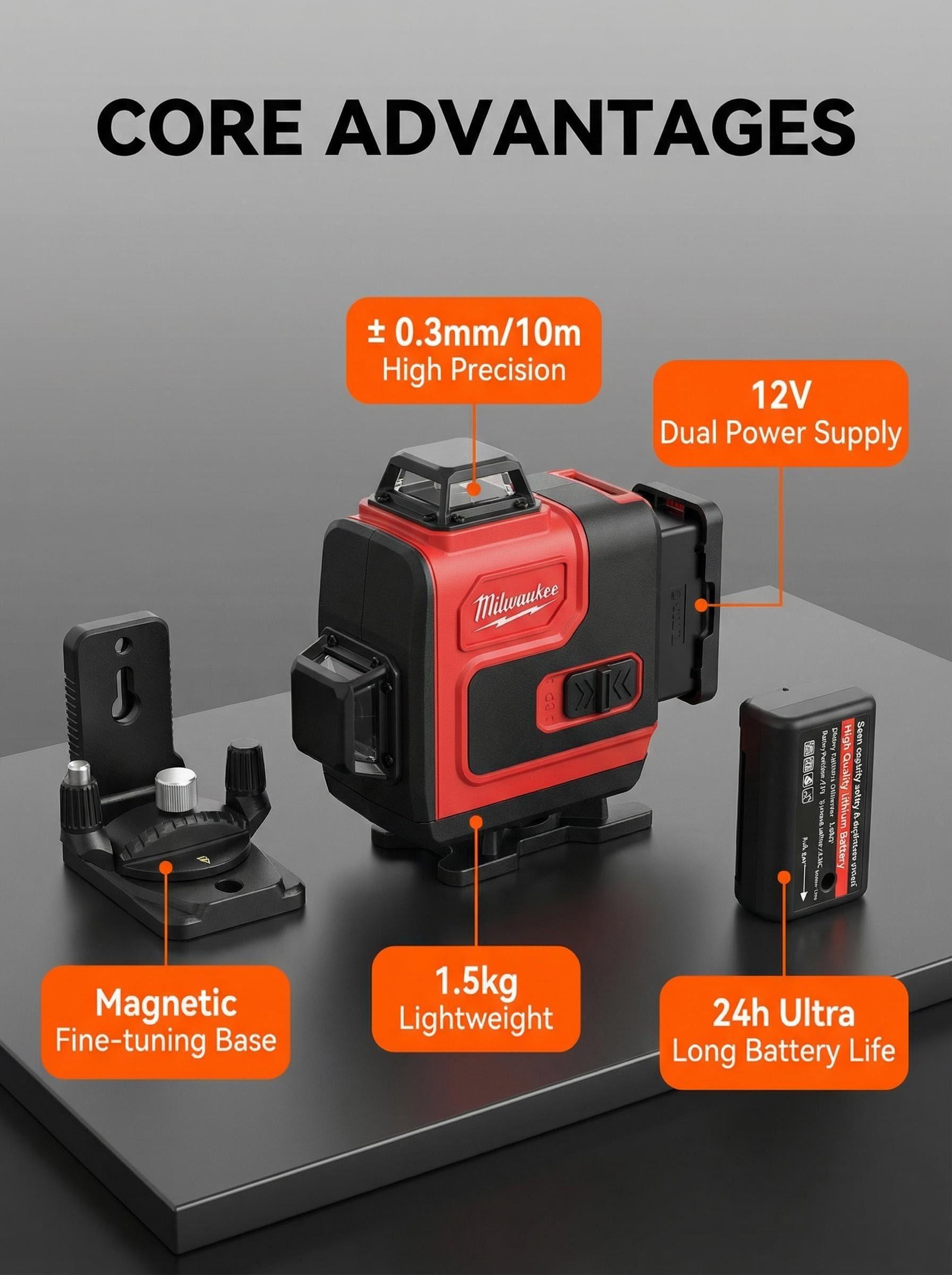 Milwaukee 16-Line Laser Level 12V M12 For Walls Floors And Construction Use