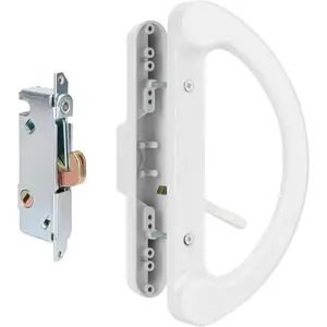 Swiilpo Patio Door Handle Set with Mortise Lock 45?for Replacement Mortise Style Reversible Non-keyed Sliding Patio Glass Door Handles, Fits 3-15/16" Screw Hole Spacing White FinishQuesear