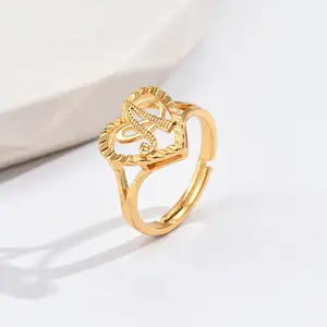 Women Gold Color 26 Letters Stainless Steel Adjustable Ring