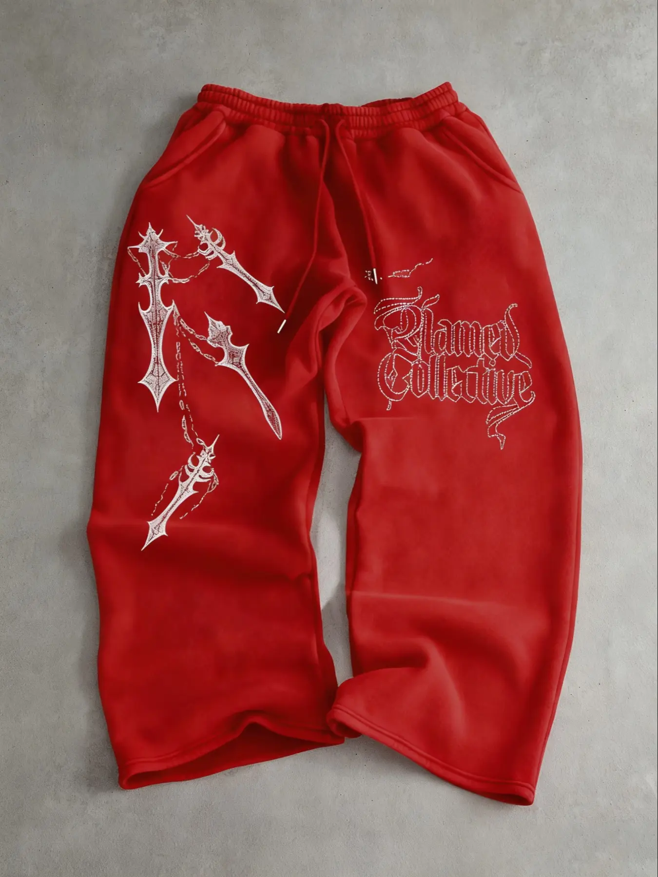 Men's Gothic Cross Print Casual Pants, Chain Decor, Loose Drawstring Joggers, Street Style, Fall & Winter Fashion