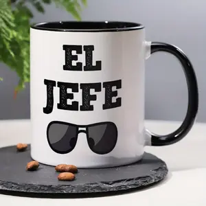 1pc EL JEFE Funny Spanish Coffee Mug - 11oz Ceramic Insulated Cup with Humorous Saying & Fashion Glasses Design, Dishwasher Safe Novelty Gift for Men, Dad, Husband (Birthday, Father's Day, 2025 New Year), Everyday Use Mug| Bold Text Mug| Ceramic Coffee Cu