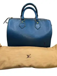 Pre-owned Louis Vuitton Leather Speedy 25 Toledo Blue W/ Dust Bag (1992) Perfect For Daily Use