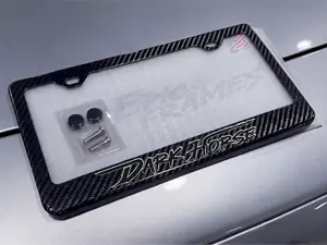 Black w/ Outlines Dark Horse Mustang License Plate Frame 100% Real Carbon Fiber
