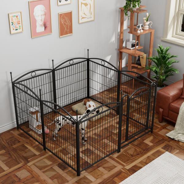 Heavy Duty 8-Panel Metal Dog Playpen with Door, 32" Indoor/Outdoor Pet Exercise Pen for Large, Medium & Small Dogs, Foldable Puppy Fence for Yard, Camping, Home - Easy Setup Portable Kennel