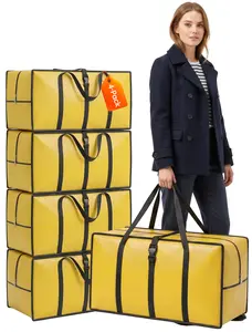 NiHome 4 Pack Heavy Duty Moving Bags, 92L Large Moving Bags for Moving House, Extra Large Strong Packing Bags with Zip Opening and Wrap-Around Handles, Reusable Storage Bags, Yellow