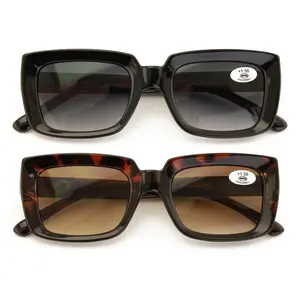2 Pairs Women Outdoor Reading Sunglasses Rectangular Full Lens Readers Gradient
