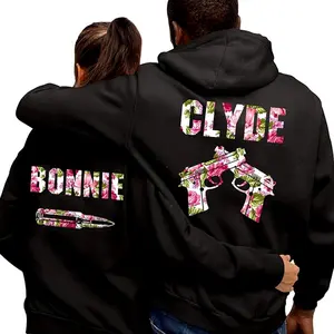 Bonnie Clyde Matching Couple Graphic Hoodie Casual Fleece Fabric  Pullover Hooded Sweatshirt for Women for Men, Perfect Loves Gift Stretch Fit