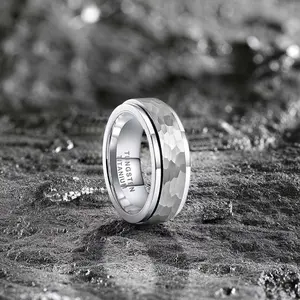 Yonifu Men's 8mm Hammered Tungsten Spinner Ring Rotatable - Comfort Fit Scratch Resistant Durable Promise Wedding Band Gift for Him