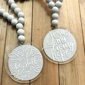 Christian Wood Bead Rearview Mirror Car Charm - Minimalist, Stylish Interior, Natural Finish Christian Gift, Cute Car Accessories Car Decoration Car Decor Gift