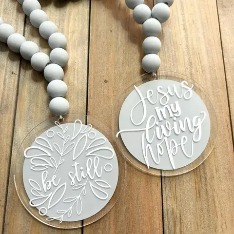 Christian Wood Bead Rearview Mirror Car Charm - Minimalist, Stylish Interior, Natural Finish Christian Gift, Cute Car Accessories Car Decoration Car Decor Gift