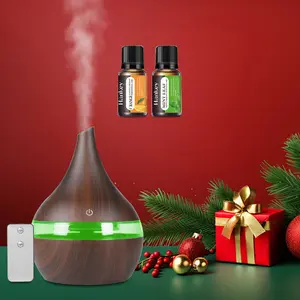 300ml USB Humidifier & Essential Oil Diffuser, Wood Grain Design  Cool Mist for Home, Office, Desktop  Includes 2 Aroma Oils