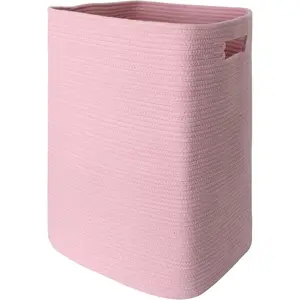 Large Laundry Hamper 16"x13"x22" - Tall Woven Laundry Basket, Cotton Rope Dirty Clothes Hamper, Baby Kids Nursery Wicker Laundry Basket, Bedroom, Soft Laundry Bin, Pink Hamper, 75L