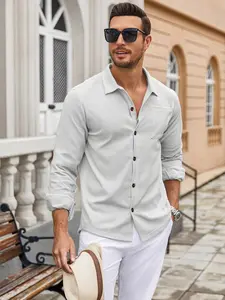 Men's Corduroy Button-Up Shirt , Fall Windproof Long Sleeve Top (Ribbed Knit Open Front) | Retro Comfort Fit