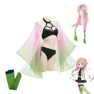 2025 Kanroji Mitsuri Sexy Beach Summer Bikini Swimsuit Cosplay Costume Women Swimsuit Wig Socks Full Sets