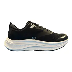 D’s Rise Men's Running Shoes Breathable Black Mesh Cushioned White Sole for Superior Comfort & Performance