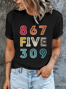 Men's Retro Graphic T-Shirt - Bold 8675309 Telephone Number Design Navy Blue Relaxed Fit Everyday Shirt Machine Washable All-Season Tee for Casual Outfits & Retro-Themed Events Summer Outfit Vintage Design Soft Fabric Short Sleeve Shirt Streetwear Lovers